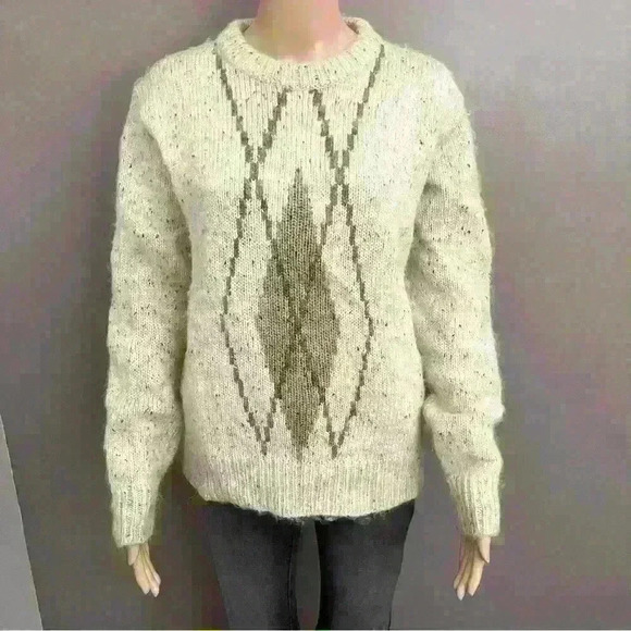 Vintage Mohair Wool blend Crew Neck Relaxed Fit Beige Sweater Jumper. - Picture 11 of 11